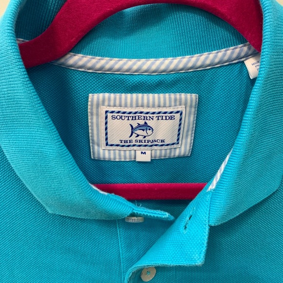 SOUTHERN TIDE Men’s Turquoise Blue Polo 3 Button Up Shirt Size M EUC - Picture 3 of 4